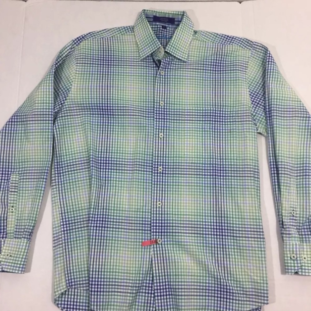 Alan Flusser Bright Plaid Button Front Shirt M